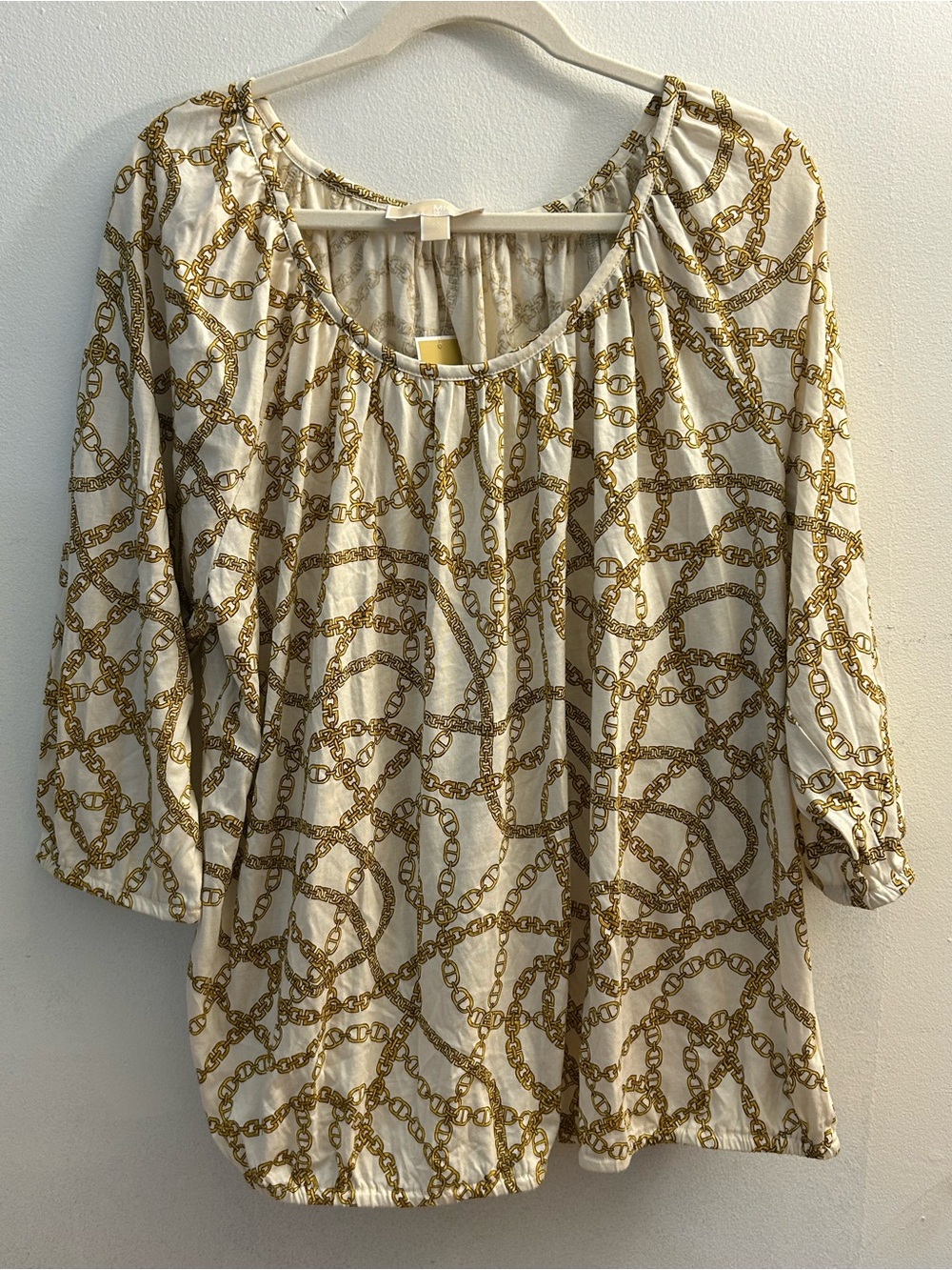 Michael Kors Cream Blouse with Gold Chain Motif